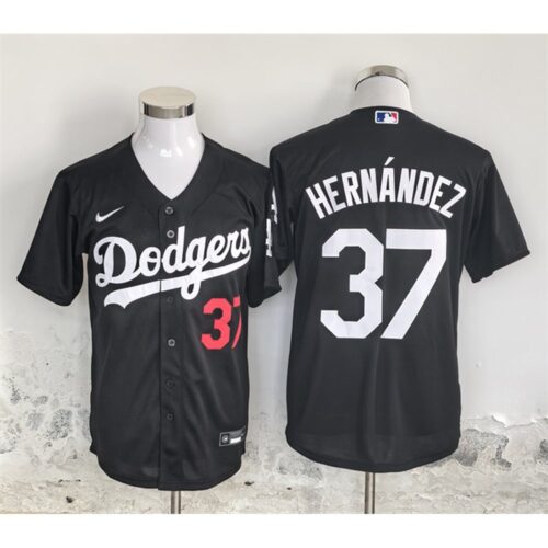 6863e1ea0947f_1 Men's Los Angeles Dodgers #37 Teoscar Hernandez Black Cool Base Stitched Baseball Jersey