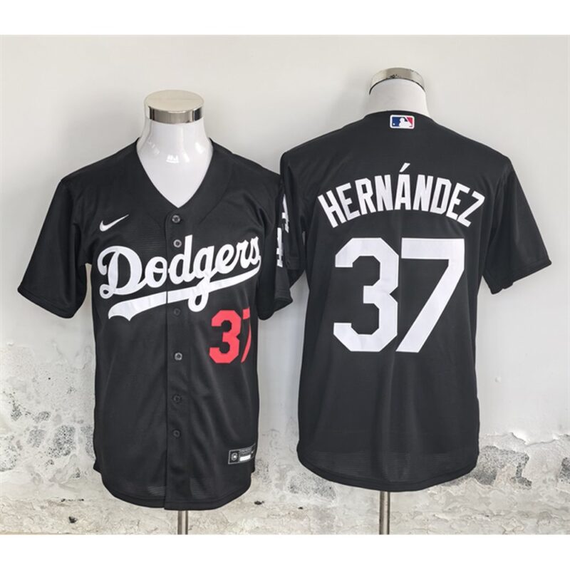 6863e1ea0947f_1 Men's Los Angeles Dodgers #37 Teoscar Hernandez Black Cool Base Stitched Baseball Jersey