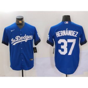6863e1ee45c59_1 Men's Los Angeles Dodgers #37 Teoscar Hernandez Blue Cool Base Stitched Baseball Jersey
