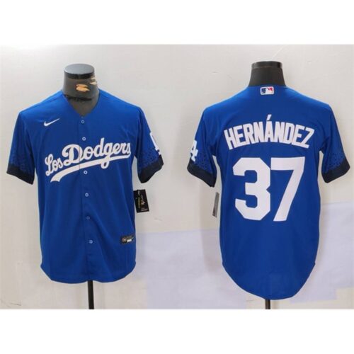 6863e1ee45c59_1 Men's Los Angeles Dodgers #37 Teoscar Hernandez Blue Cool Base Stitched Baseball Jersey