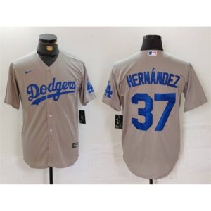 6863e1fe17ca0_1 Men's Los Angeles Dodgers #37 Teoscar Hernandez Grey Cool Base Stitched Baseball Jersey