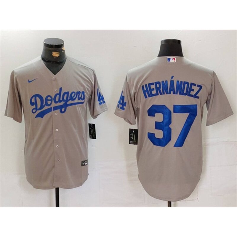 6863e1fe17ca0_1 Men's Los Angeles Dodgers #37 Teoscar Hernandez Grey Cool Base Stitched Baseball Jersey