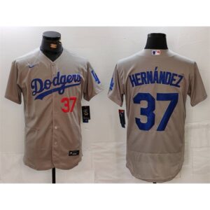 6863e201ba5a5_1 Men's Los Angeles Dodgers #37 Teoscar Hernandez Grey Flex Base Stitched Baseball Jersey