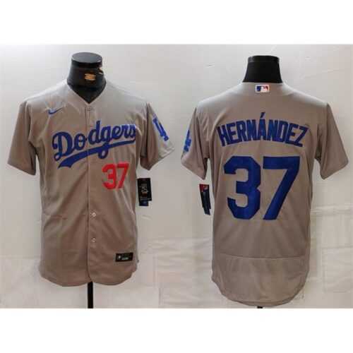 6863e201ba5a5_1 Men's Los Angeles Dodgers #37 Teoscar Hernandez Grey Flex Base Stitched Baseball Jersey