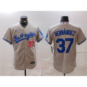 6863e20563fce_1 Men's Los Angeles Dodgers #37 Teoscar Hernandez Grey Flex Base Stitched Baseball Jersey