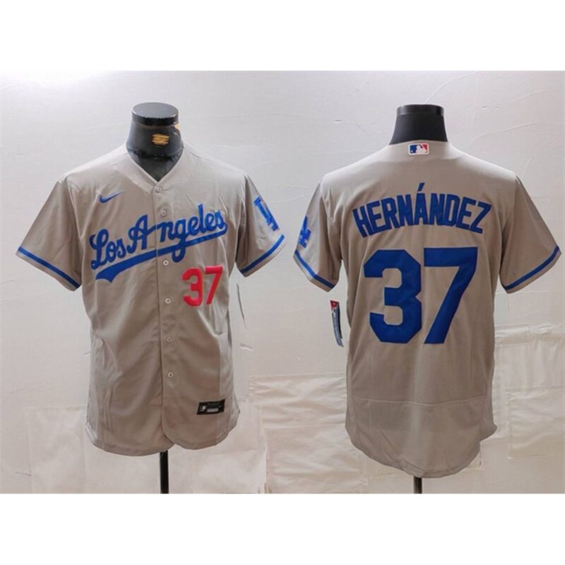 6863e20563fce_1 Men's Los Angeles Dodgers #37 Teoscar Hernandez Grey Flex Base Stitched Baseball Jersey