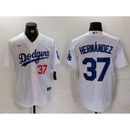 6863e2108d973_1 Men's Los Angeles Dodgers #37 Teoscar Hernandez White Stitched Baseball Jersey