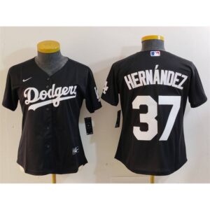 6863e217c72aa_1 Women's Los Angeles Dodgers #37 Teoscar Hernandez Black Stitched Jersey