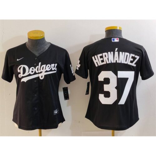 6863e217c72aa_1 Women's Los Angeles Dodgers #37 Teoscar Hernandez Black Stitched Jersey