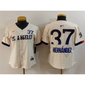 6863e21dc9d5d_1 Women's Los Angeles Dodgers #37 Teoscar Hernandez Cream 2024 City Connect Limited Stitched Jersey