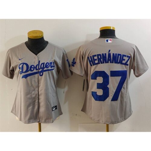6863e22105d8a_1 Women's Los Angeles Dodgers #37 Teoscar Hernandez Grey Stitched Jersey