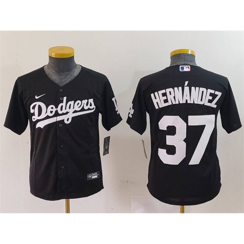6863e2240a2ba_1 Youth Los Angeles Dodgers #37 Teoscar Hernandez Black Stitched Baseball Jersey