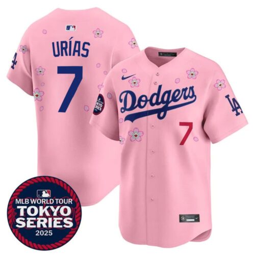 6863e265142e2_1 Youth Los Angeles Dodgers #7 Julio Urias Pink Tokyo 2025 Cool Base Stitched Baseball Jersey
