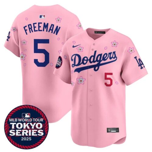 6863e26aec53d_1 Youth Los Angeles Dodgers #5 Freddie Freeman Pink Tokyo 2025 Cool Base Stitched Baseball Jersey