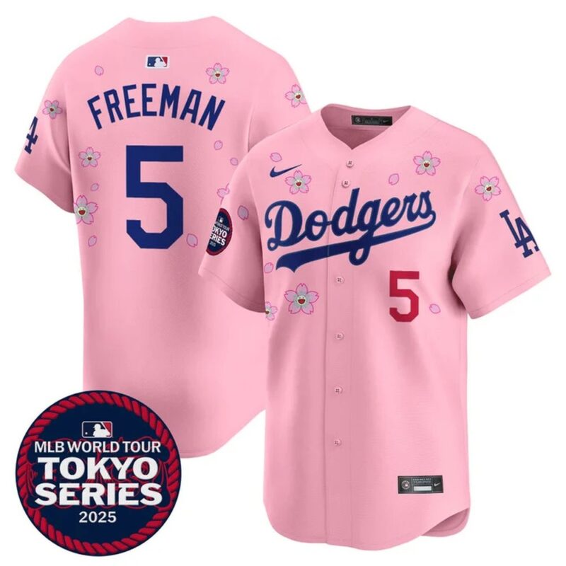 6863e26aec53d_1 Youth Los Angeles Dodgers #5 Freddie Freeman Pink Tokyo 2025 Cool Base Stitched Baseball Jersey