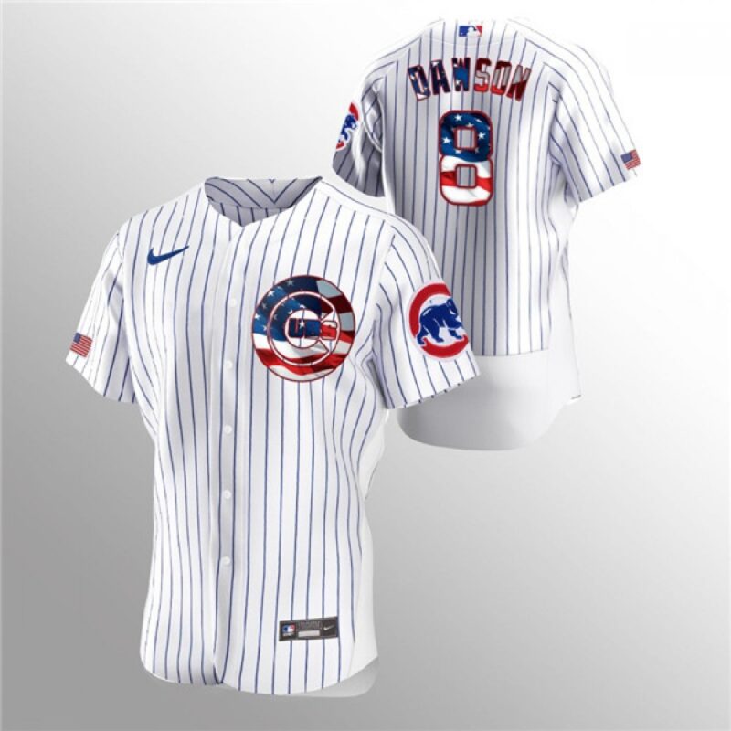 6863e2ee75633_1 Youth Chicago Cubs #8 Andre Dawson White 2020 Stars & Stripes Flex Base Stitched Jersey