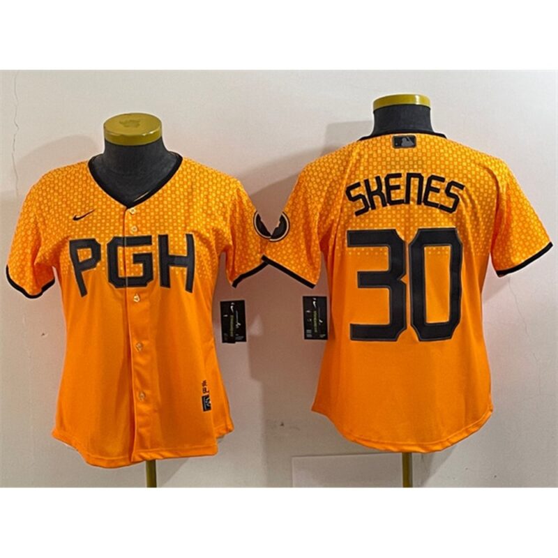 6863e3517ec0a_1 Women's Pittsburgh Pirates #30 Paul Skenes Gold City Connect Stitched Jersey