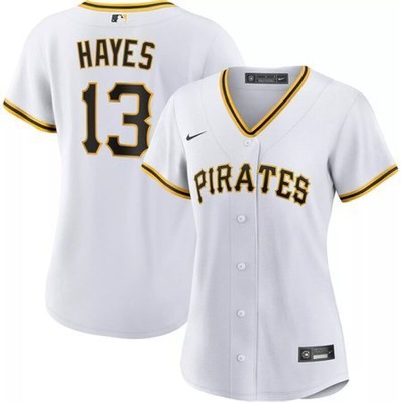 6863e36b63463_1 Women's Pittsburgh Pirates #13 Ke'Bryan Hayes White Home Limited Stitched Baseball Jersey
