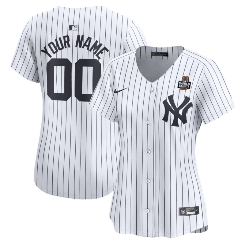 6863e38608692_1 Women's New York Yankees White 2024 World Series Home Custom Limited Jersey