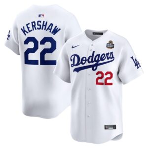 6863e38e363ca_1 Men's Los Angeles Dodgers #22 Clayton Kershaw White 2024 World Series Home Limited Player Jersey