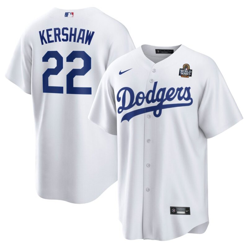 6863e39202fb7_1 Men's Los Angeles Dodgers #22 Clayton Kershaw White 2024 World Series Home Replica Player Jersey