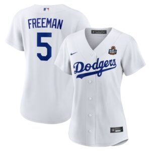 6863e3959997f_1 Women's Los Angeles Dodgers #5 Freddie Freeman White 2024 World Series Home Home Replica Jersey