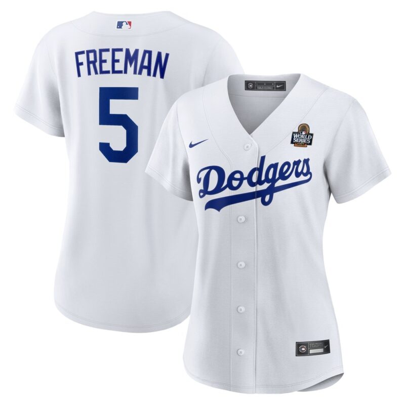 6863e3959997f_1 Women's Los Angeles Dodgers #5 Freddie Freeman White 2024 World Series Home Home Replica Jersey