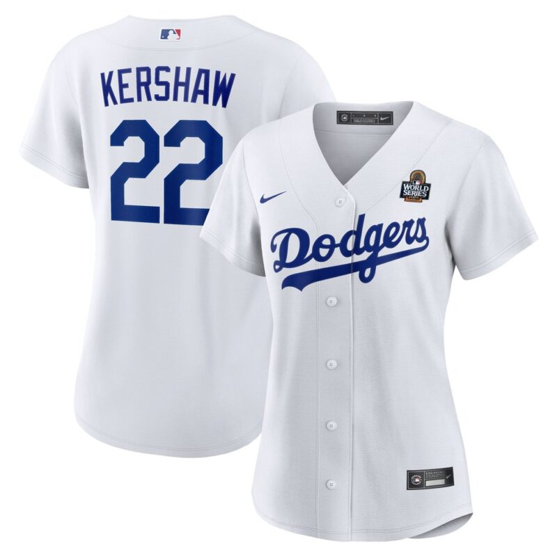 6863e39c90712_1 Women's Los Angeles Dodgers #22 Clayton Kershaw White 2024 World Series Home Home Replica Jersey