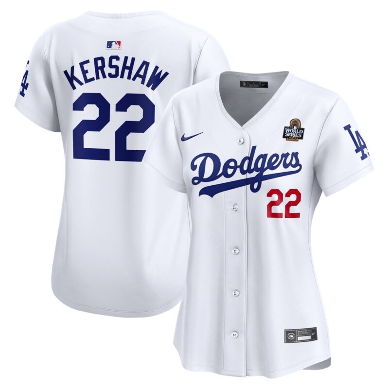 6863e3a61617e_1 Women's Los Angeles Dodgers #22 Clayton Kershaw White 2024 World Series Limited Player Jersey