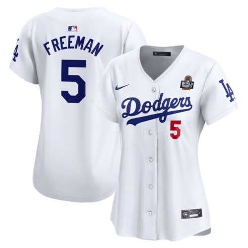 6863e3ac50de2_1 Women's Los Angeles Dodgers #5 Freddie Freeman White 2024 World Series Limited Player Jersey