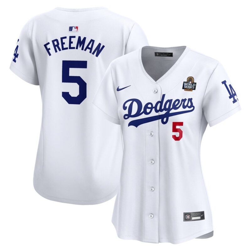 6863e3ac50de2_1 Women's Los Angeles Dodgers #5 Freddie Freeman White 2024 World Series Limited Player Jersey