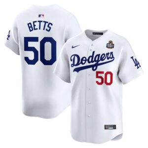 6863e3dca5e8b_1 Men's Los Angeles Dodgers #50 Mookie Betts White 2024 World Series Home Limited Player Jersey