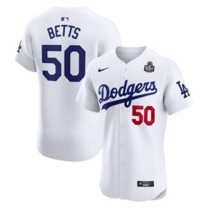 6863e3ec899b4_1 Men's Los Angeles Dodgers #50 Mookie Betts White 2024 World Series Home Elite Player Jersey