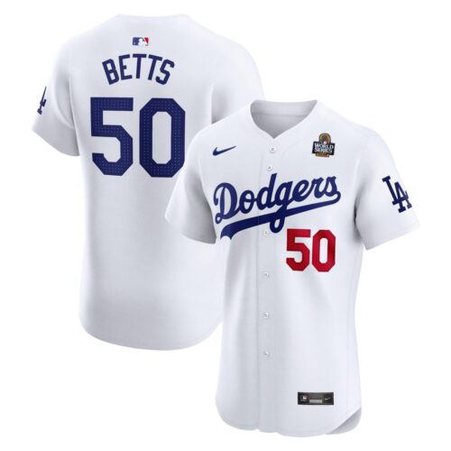 6863e3ec899b4_1 Men's Los Angeles Dodgers #50 Mookie Betts White 2024 World Series Home Elite Player Jersey