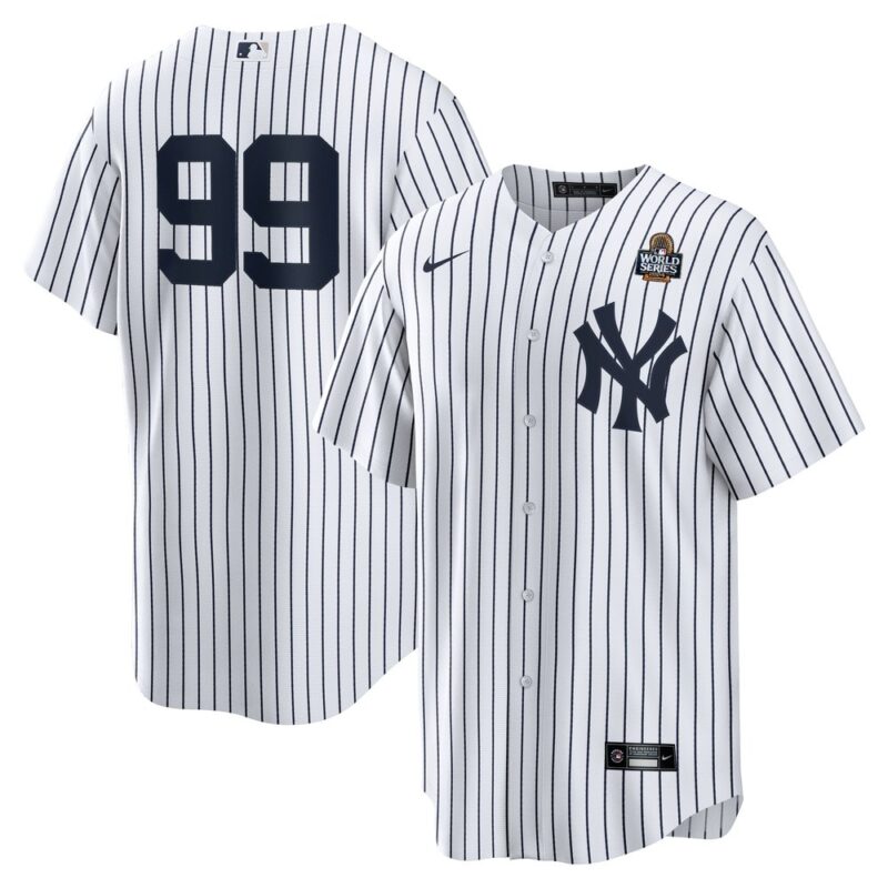 6863e3f359519_1 Men's New York Yankees #99 Aaron Judge White 2024 World Series Home Replica Player Jersey