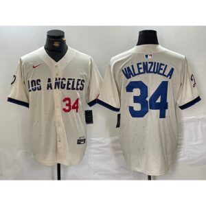 6863e4de79340_1 Men's Los Angeles Dodgers #34 Toro Valenzuela Cream Stitched Baseball Jersey