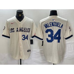 6863e4e2a30be_1 Men's Los Angeles Dodgers #34 Toro Valenzuela Cream Stitched Baseball Jersey