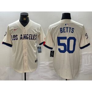 6863e4e6aa91b_1 Men's Los Angeles Dodgers #50 Mookie Betts Cream Stitched Baseball Jersey