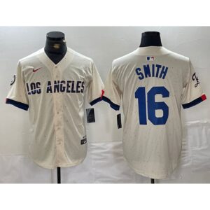 6863e4ef0278d_1 Men's Los Angeles Dodgers #16 Will Smith Cream Stitched Baseball Jersey