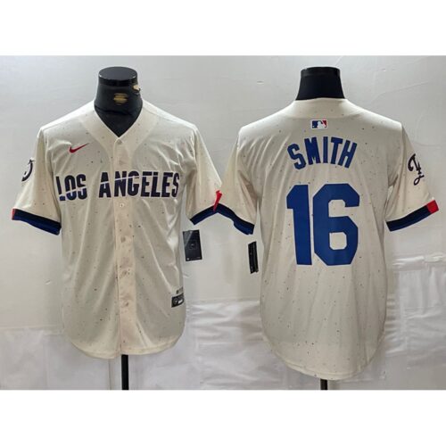 6863e4ef0278d_1 Men's Los Angeles Dodgers #16 Will Smith Cream Stitched Baseball Jersey