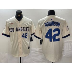 6863e4f77af7c_1 Men's Los Angeles Dodgers #42 Jackie Robinson Cream Stitched Baseball Jersey