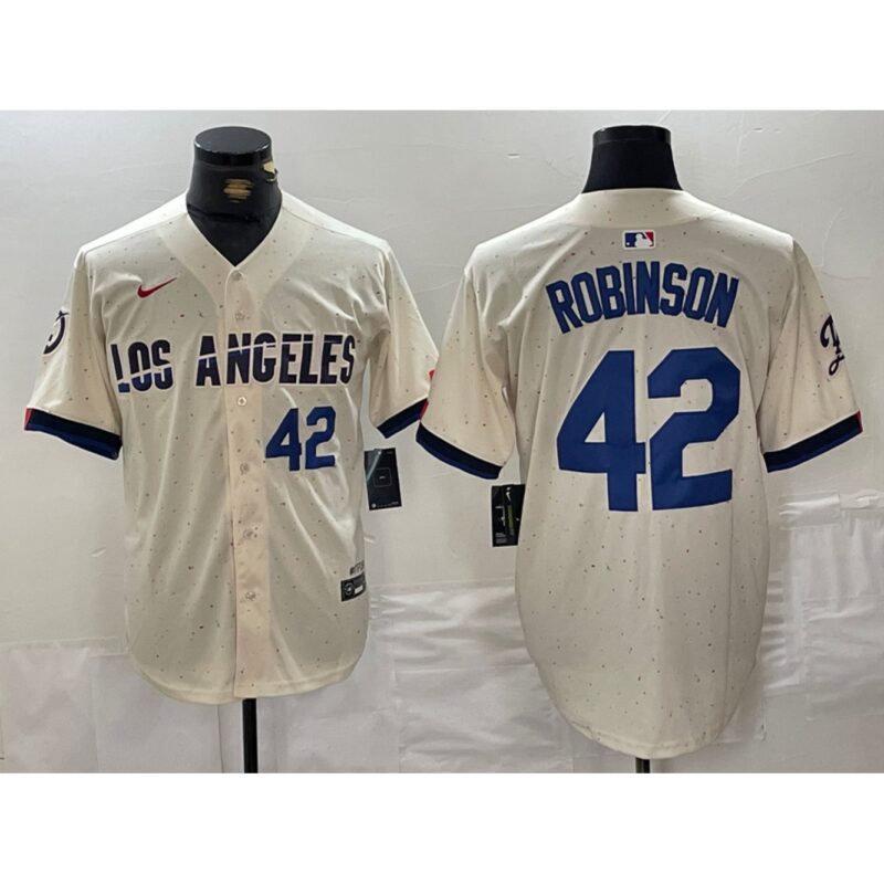 6863e4f77af7c_1 Men's Los Angeles Dodgers #42 Jackie Robinson Cream Stitched Baseball Jersey
