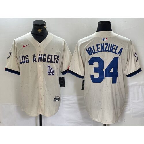 6863e4fb95f61_1 Men's Los Angeles Dodgers #34 Toro Valenzuela Cream Stitched Baseball Jersey