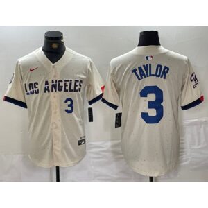 6863e503d7173_1 Men's Los Angeles Dodgers #3 Chris Taylor Cream Stitched Baseball Jersey