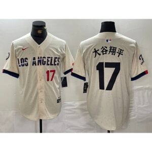 6863e507cac63_1 Men's Los Angeles Dodgers #17 Shohei Ohtani Cream Stitched Baseball Jersey