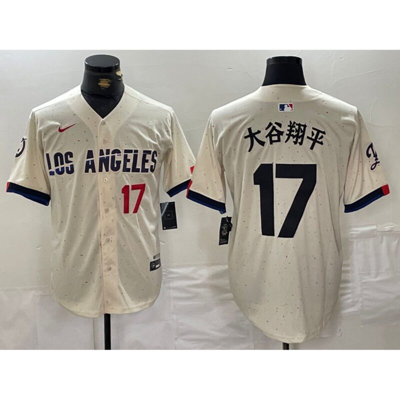 6863e507cac63_1 Men's Los Angeles Dodgers #17 Shohei Ohtani Cream Stitched Baseball Jersey