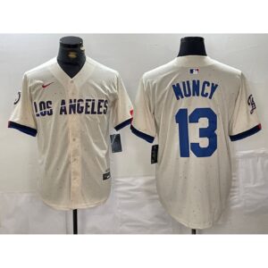 6863e50bc8b95_1 Men's Los Angeles Dodgers #13 Max Muncy Cream Stitched Baseball Jersey