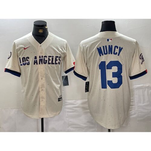 6863e50bc8b95_1 Men's Los Angeles Dodgers #13 Max Muncy Cream Stitched Baseball Jersey