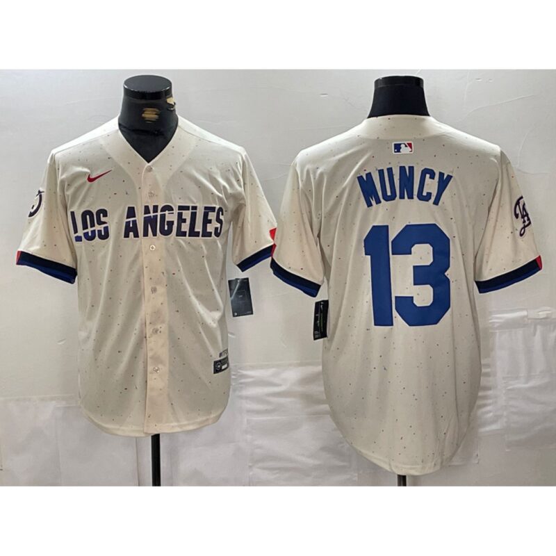 6863e50bc8b95_1 Men's Los Angeles Dodgers #13 Max Muncy Cream Stitched Baseball Jersey