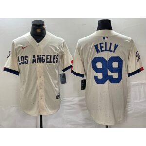 6863e5101b7a1_1 Men's Los Angeles Dodgers #99 Joe Kelly Cream Stitched Baseball Jersey